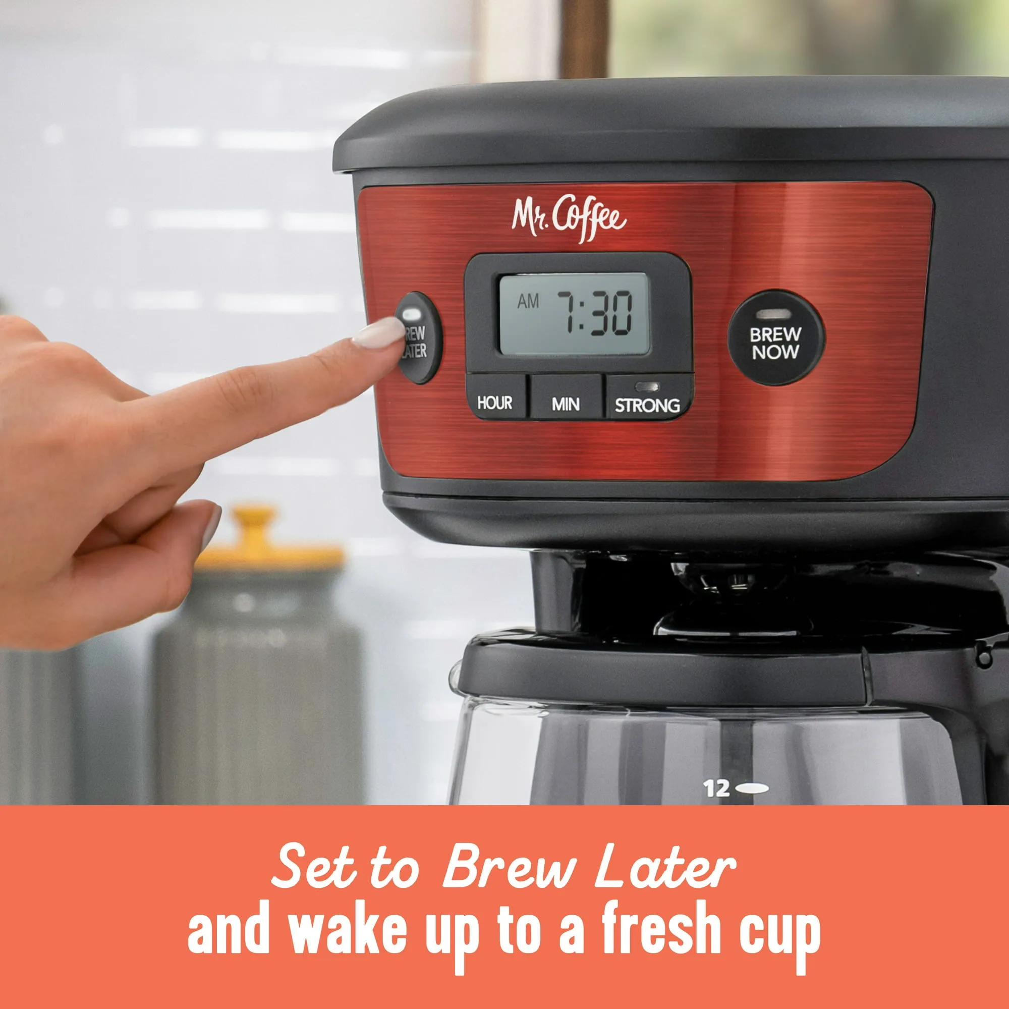 Mr. Coffee 12-Cup Capacity Programmable Drip Coffee Maker, Red