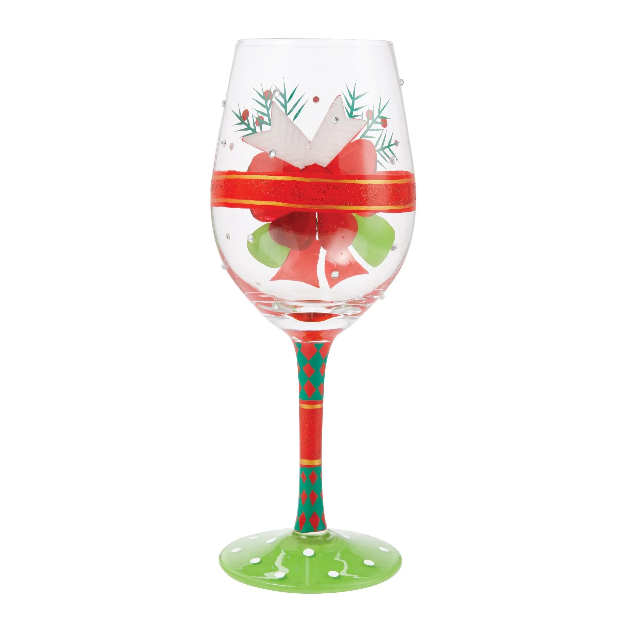 My Fancy Christmas Bow Hand Painted Wine Glass