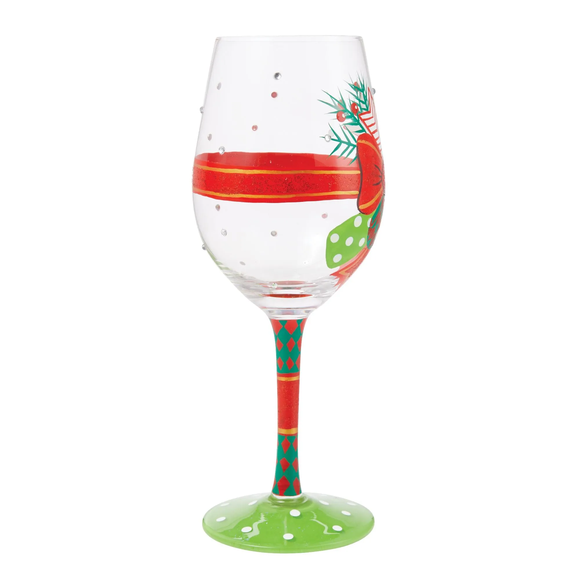 My Fancy Christmas Bow Hand Painted Wine Glass