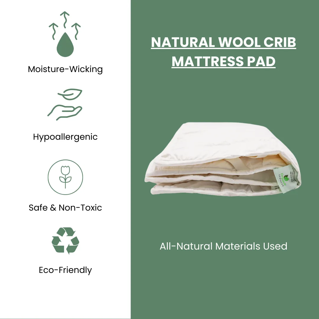 Natural Wool Crib Mattress Pad - Soft and Safe for Babies