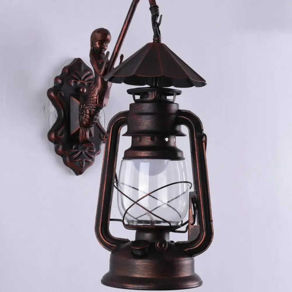 Nautical Clear Glass Kerosene Wall Sconce with Curved Arm for Restaurants