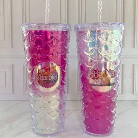 (NET) Barbie Plastic Cup With Straw 750 ML