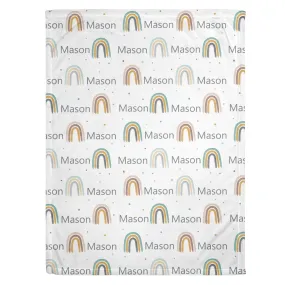 Neutral Rainbow Print (Mustard/Teal) Personalized Minky Blanket (Luxe Minky)