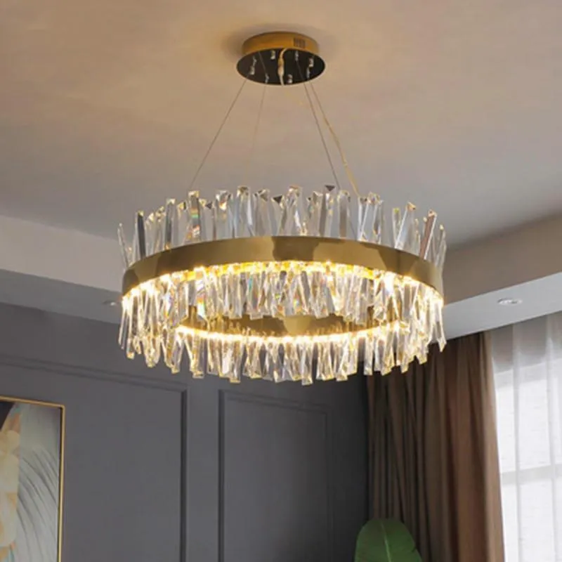 Nordic Chrome/Gold Circular/Rectangular Crystal Chandelier