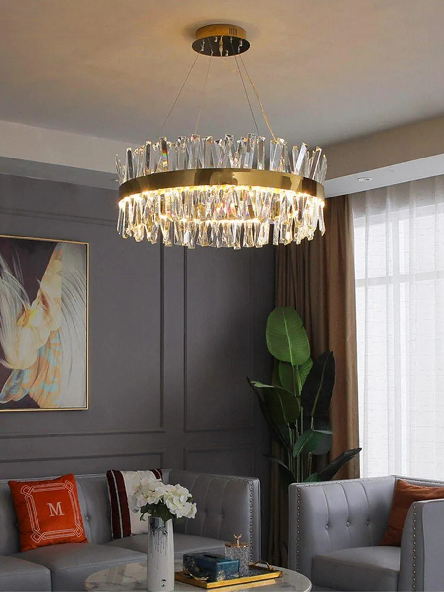 Nordic Chrome/Gold Circular/Rectangular Crystal Chandelier