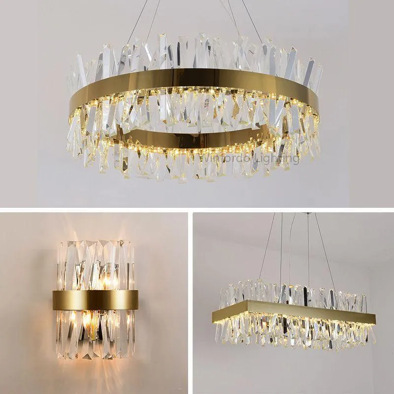 Nordic Chrome/Gold Circular/Rectangular Crystal Chandelier