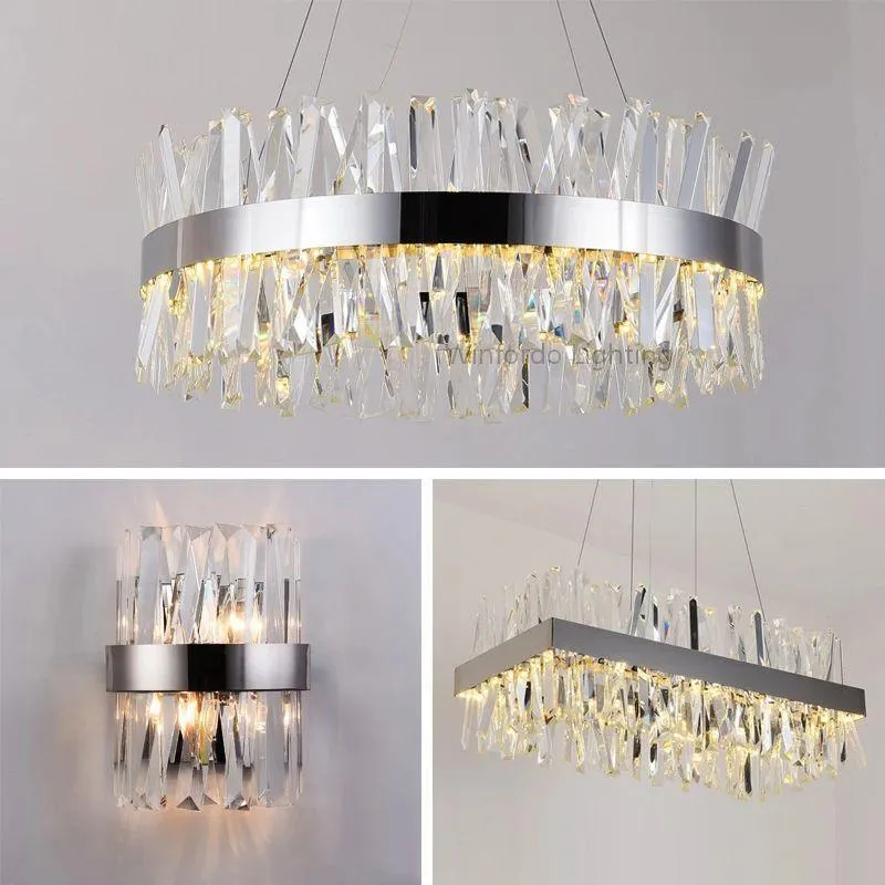 Nordic Chrome/Gold Circular/Rectangular Crystal Chandelier