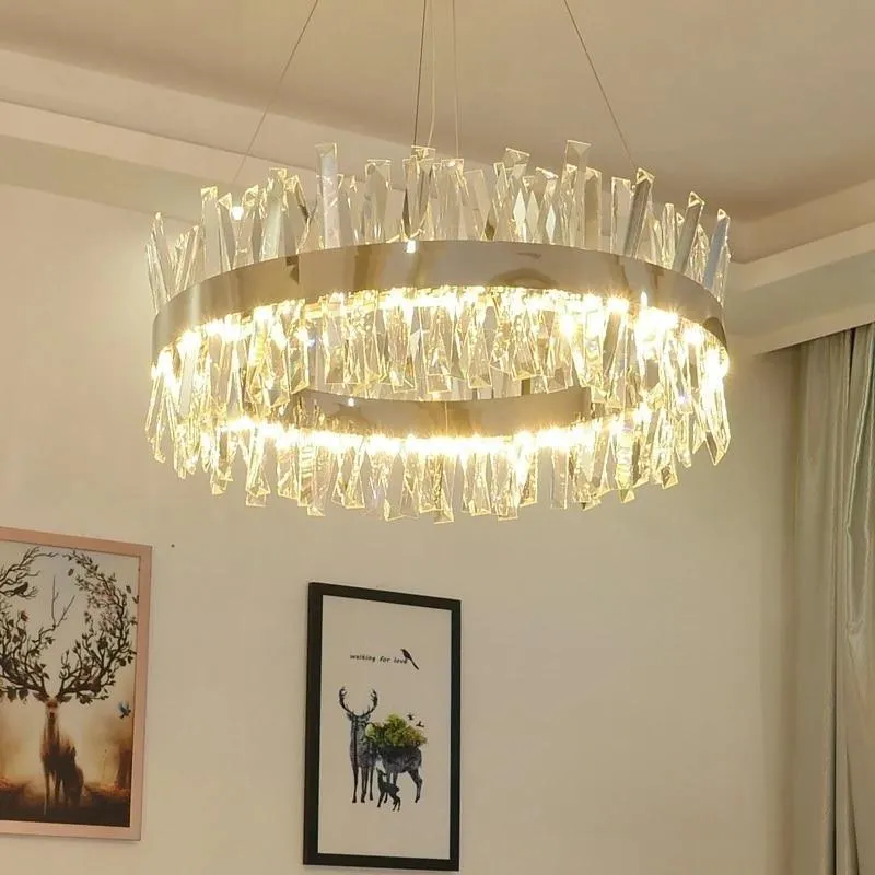 Nordic Chrome/Gold Circular/Rectangular Crystal Chandelier