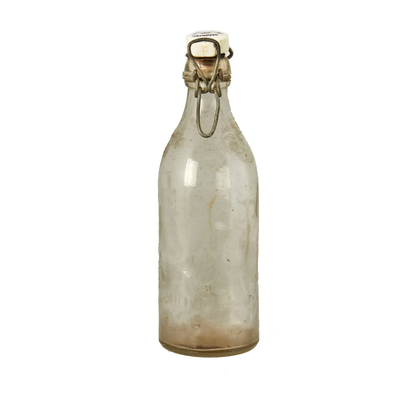 Original German WWII Luftwaffe Marked Clear Glass Beer or Wine Bottle - Marked Property of Luftwaffe