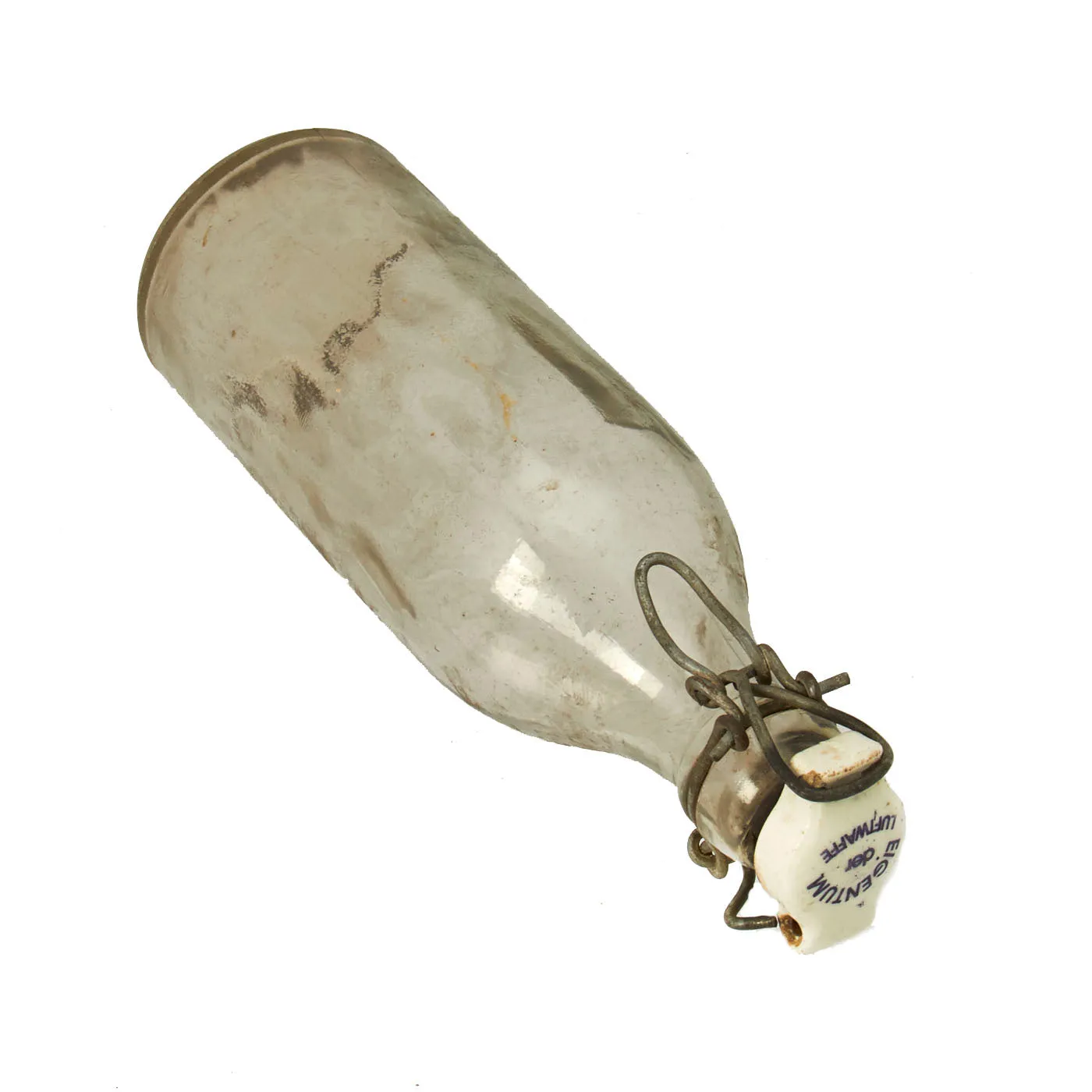 Original German WWII Luftwaffe Marked Clear Glass Beer or Wine Bottle - Marked Property of Luftwaffe