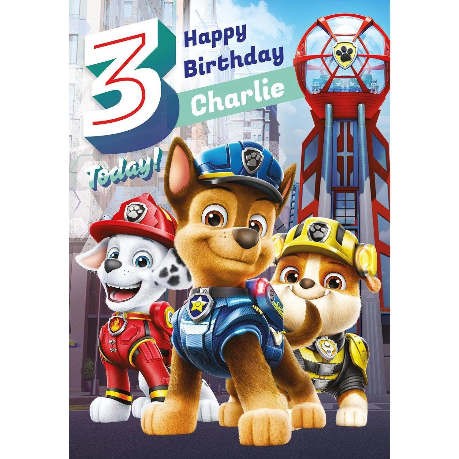 Paw Patrol Movie Personalised Age 3 Birthday Card