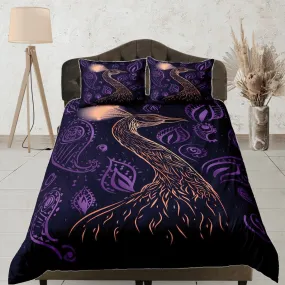 peacock decor purple aesthetic bedding set full, luxury duvet cover queen, king, boho duvet, designer bedding, maximalist bedspread