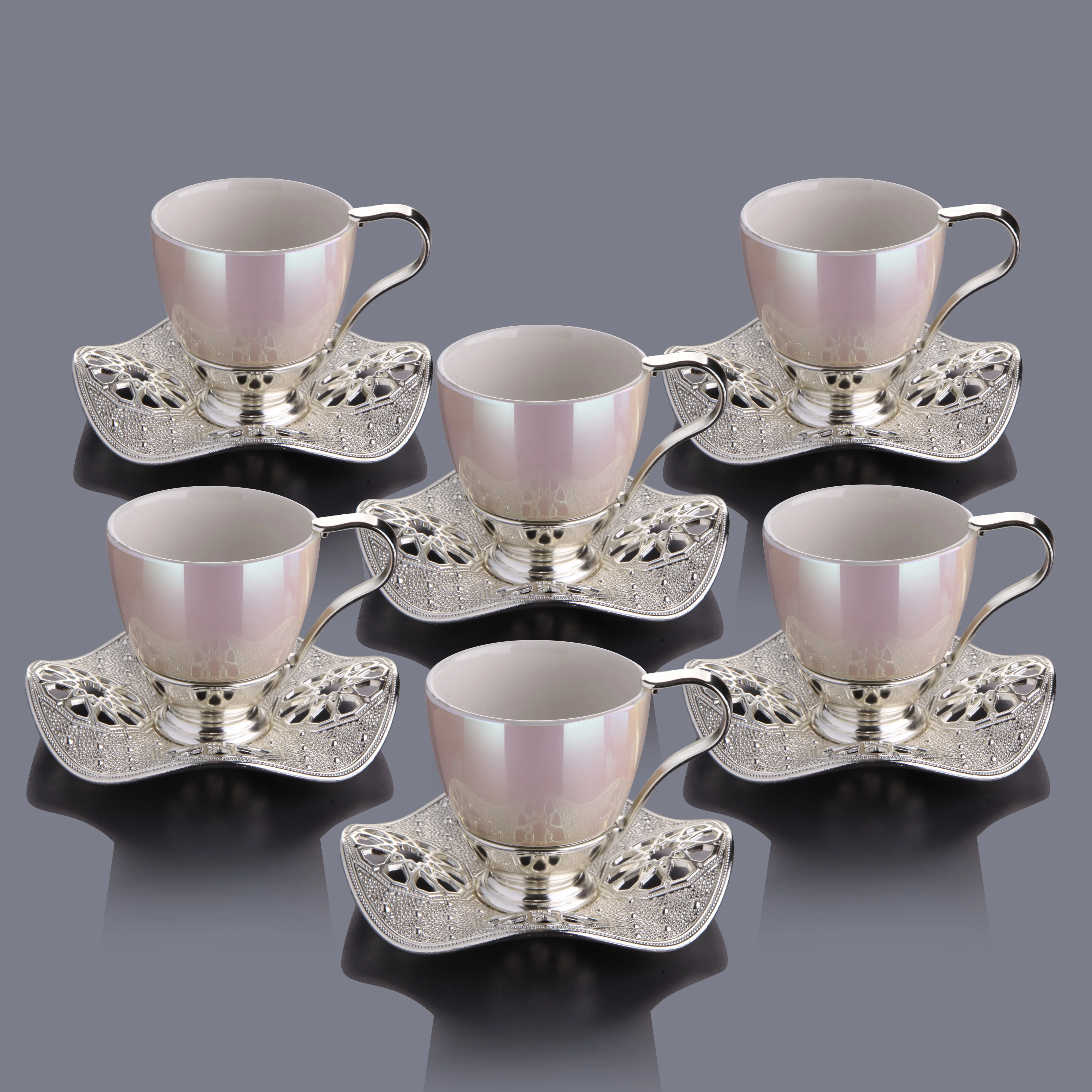 Pearl Turkish Coffee Cup Set of 6, 18-Piece Handmade Coffee Cups, 3 Oz