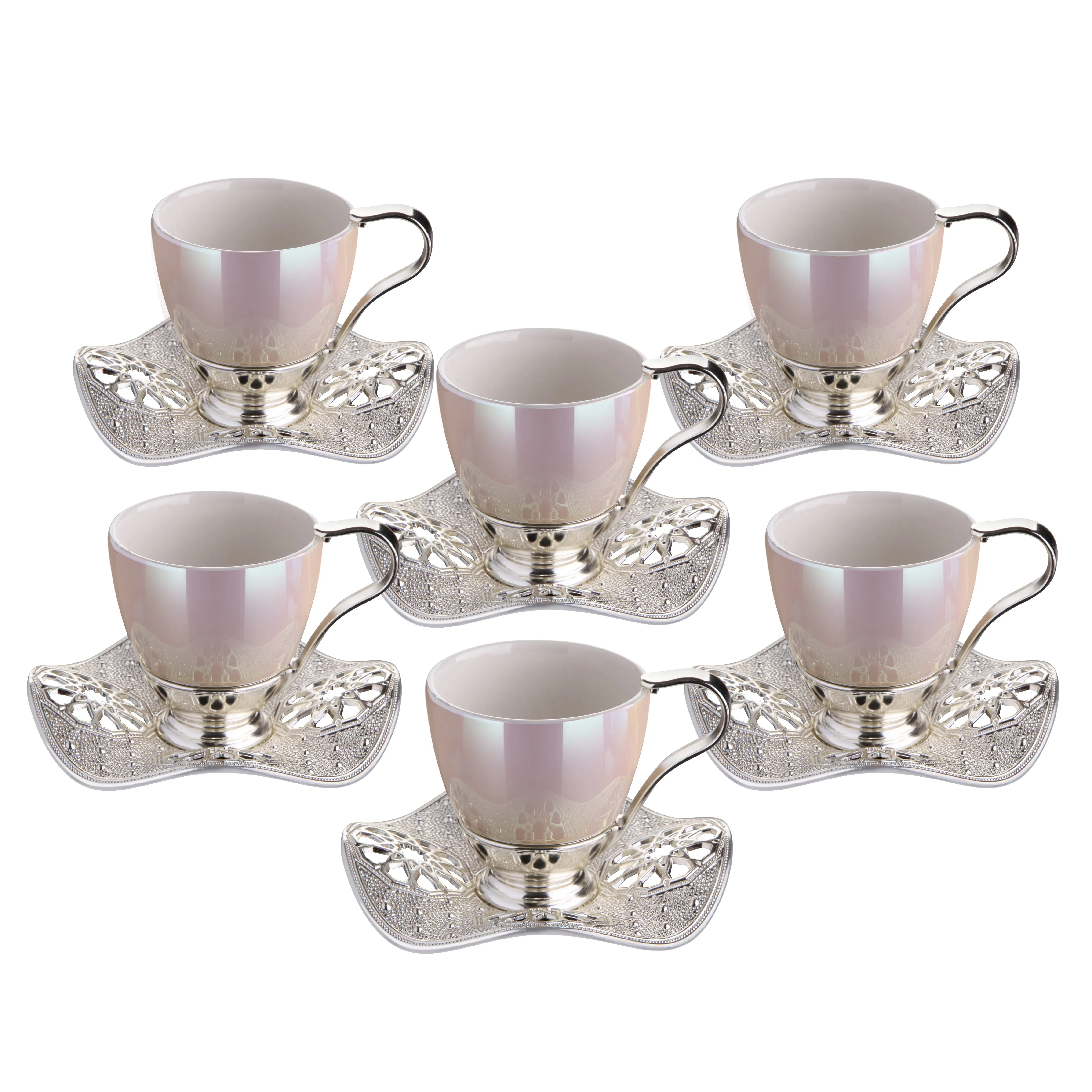 Pearl Turkish Coffee Cup Set of 6, 18-Piece Handmade Coffee Cups, 3 Oz