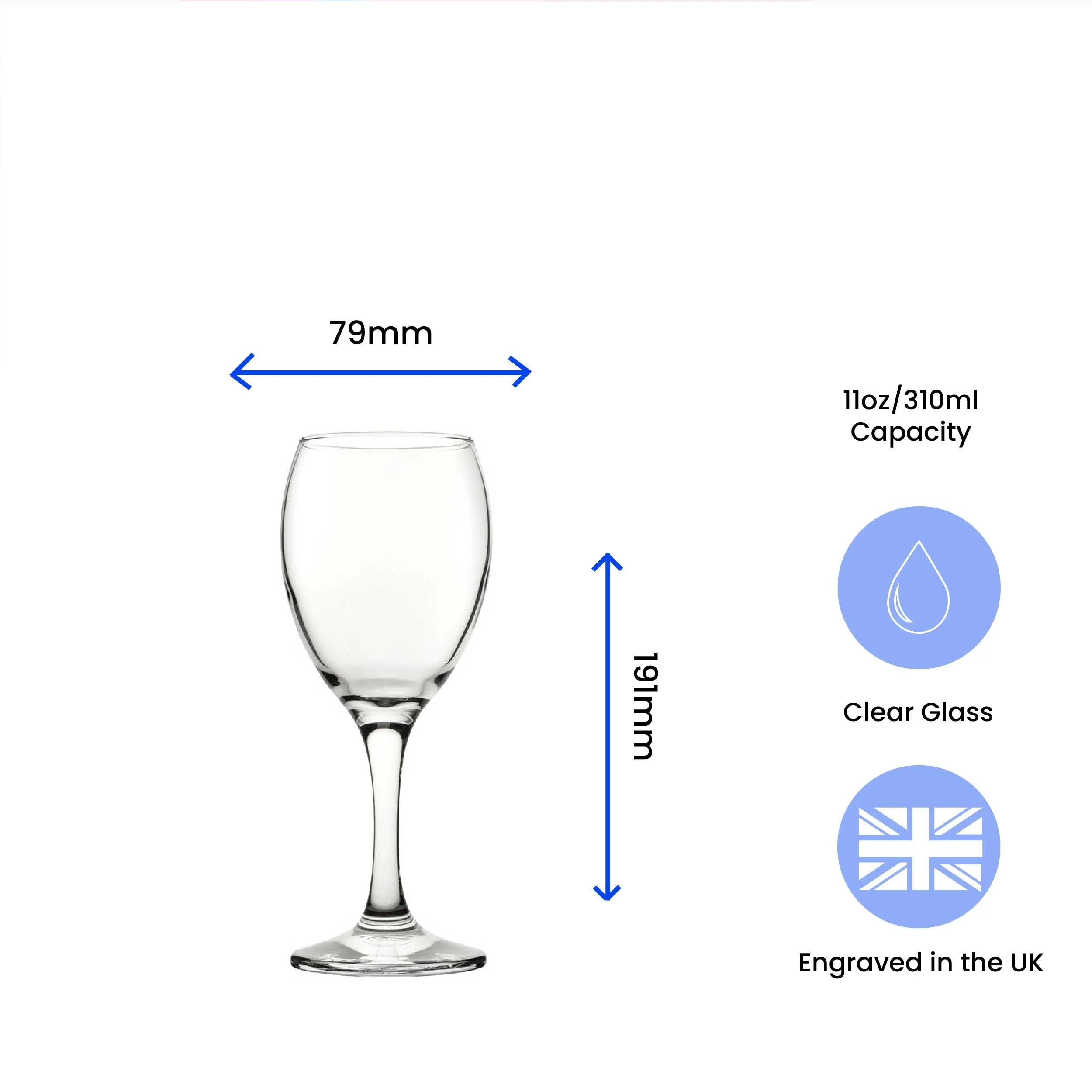 Personalised Engraved Pure Wine Glass with Name's Glass Handwritten Measurements Design, Customise with Any Name