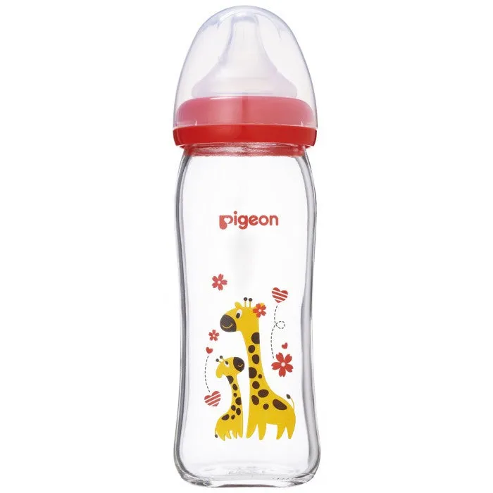 Pigeon Wide-Neck Softouch Glass Peristaltic Plus Nursing Bottle - 240ml (Giraffe)