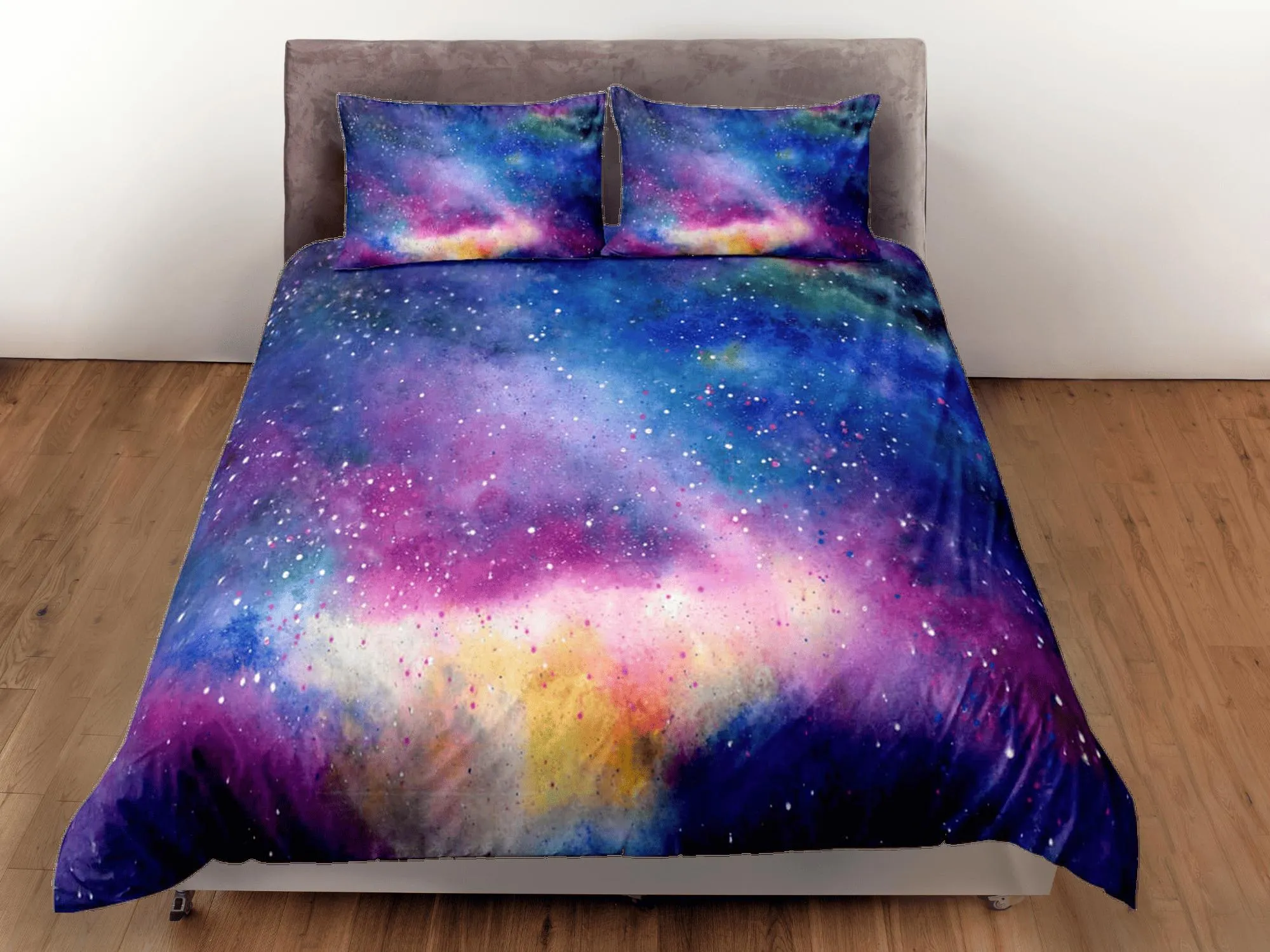 Pink blue galaxy bedding, 3D outer space bedding set full, cosmic duvet cover king, queen, dorm bedding, toddler bedding aesthetic duvet