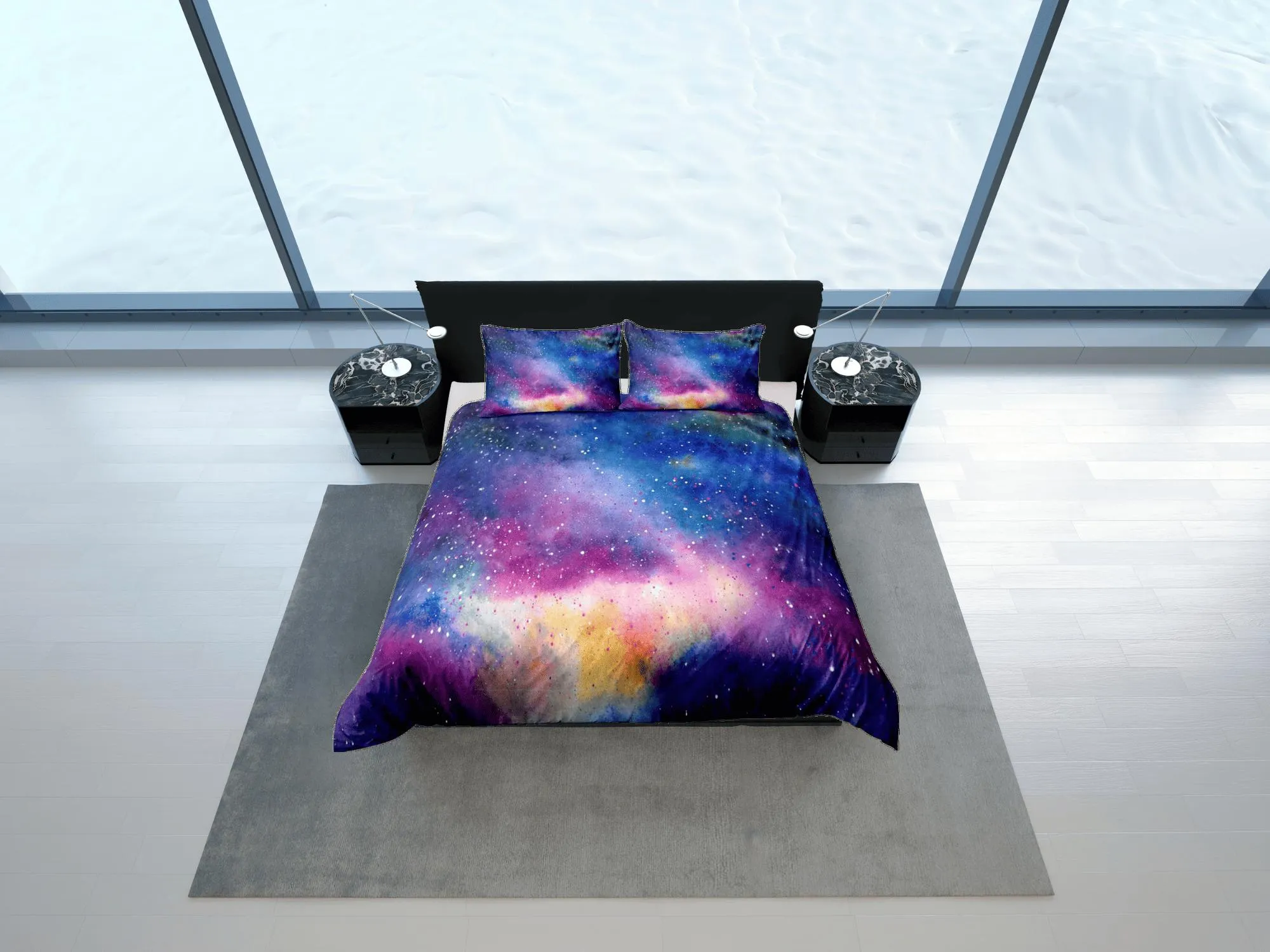 Pink blue galaxy bedding, 3D outer space bedding set full, cosmic duvet cover king, queen, dorm bedding, toddler bedding aesthetic duvet