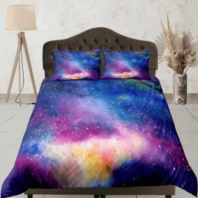 Pink blue galaxy bedding, 3D outer space bedding set full, cosmic duvet cover king, queen, dorm bedding, toddler bedding aesthetic duvet