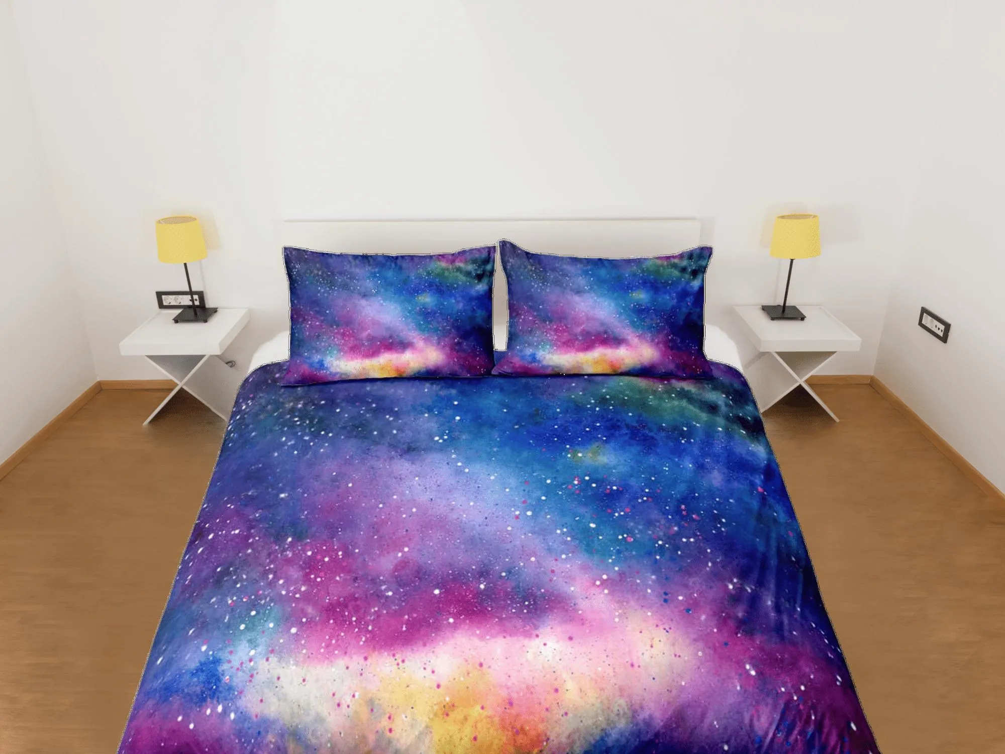 Pink blue galaxy bedding, 3D outer space bedding set full, cosmic duvet cover king, queen, dorm bedding, toddler bedding aesthetic duvet