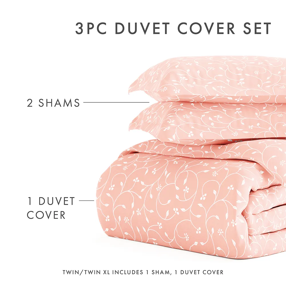 Pink Buds Pattern 3-Piece Duvet Cover Set