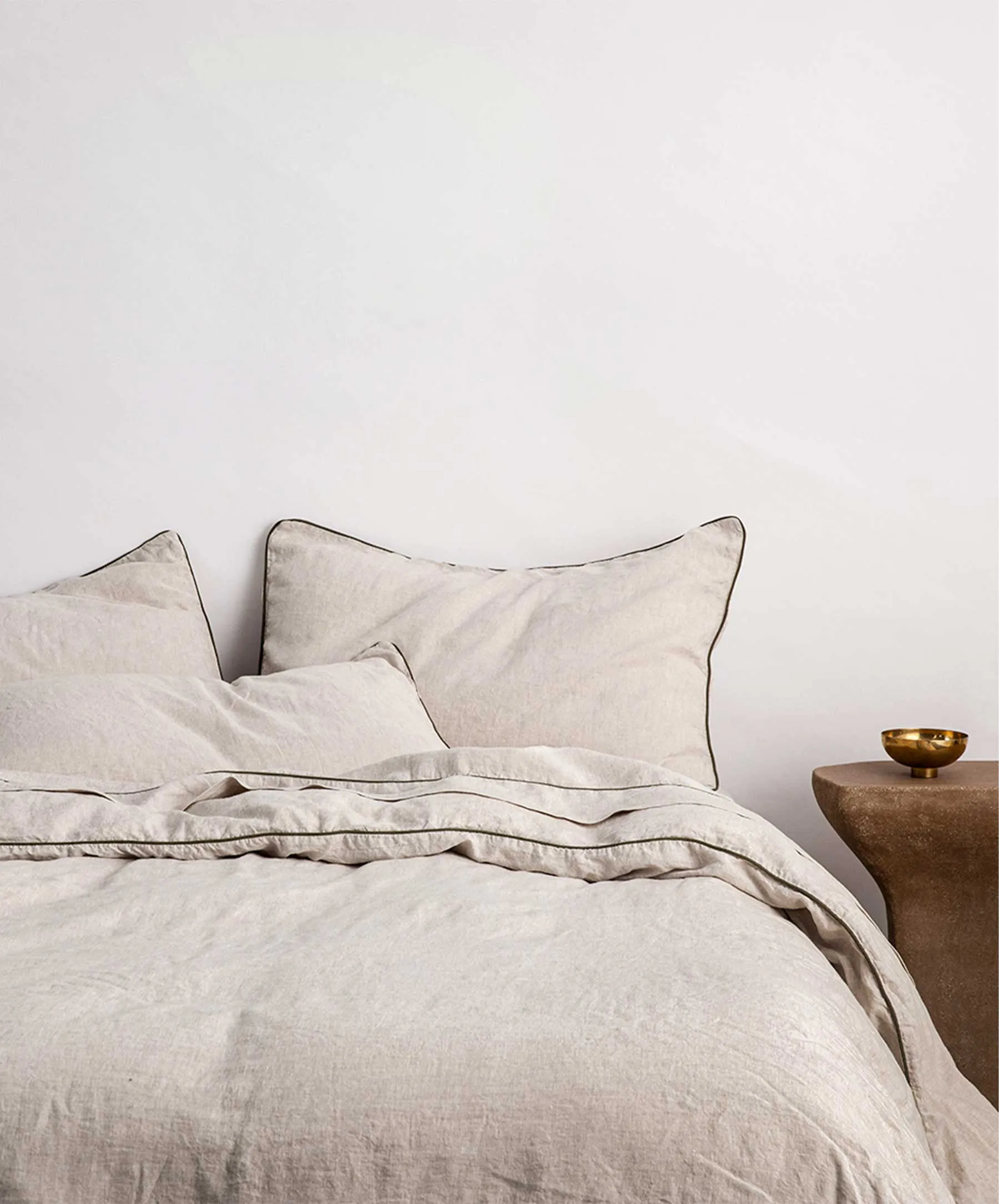 Piped Linen Duvet Cover - Natural and Forest