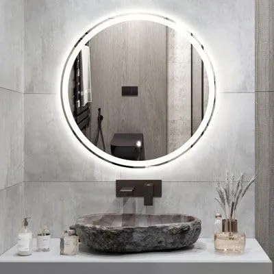 PLAZZIO Round Wall Led Mirror for Bathroom, Wash Besin with Touch Sensor and 3 LED Lights (White,Warm,Natural White) Size 24X24 inch