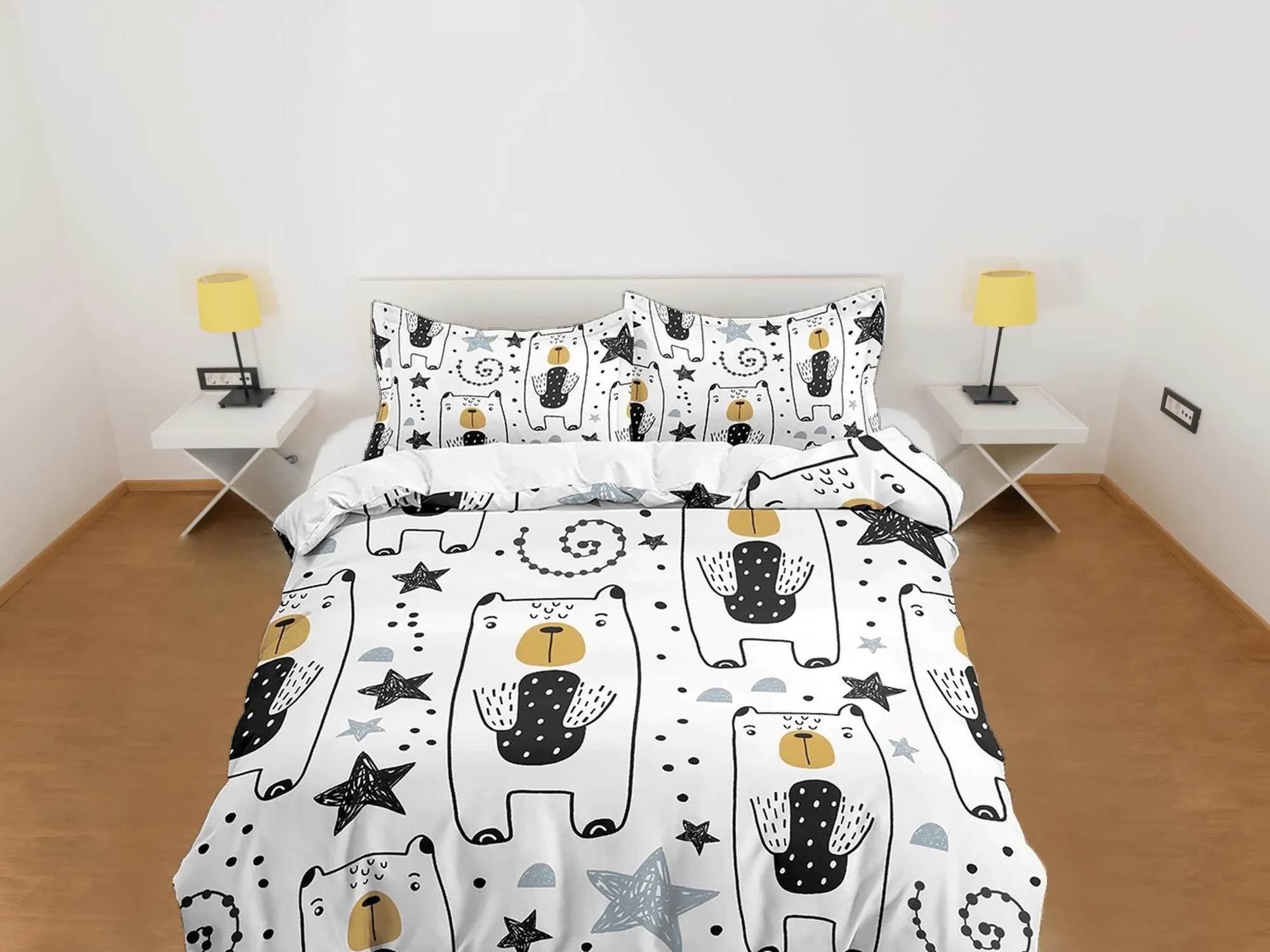 Polar Bear White Toddler Bedding, Unique Duvet Cover for Nursery Kids, Crib Bedding & Pillowcase, Baby Zipper Bedding, King Queen Full Twin