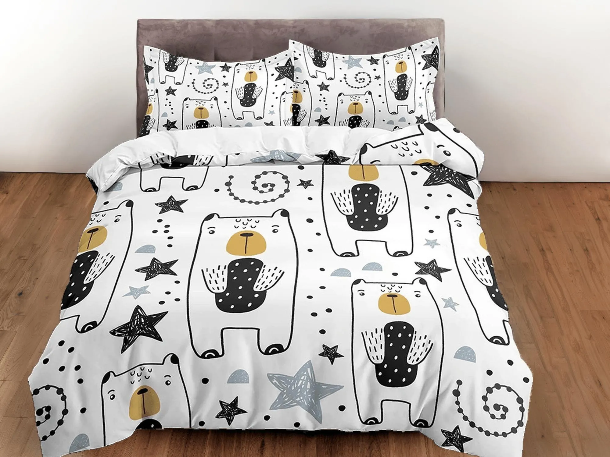 Polar Bear White Toddler Bedding, Unique Duvet Cover for Nursery Kids, Crib Bedding & Pillowcase, Baby Zipper Bedding, King Queen Full Twin