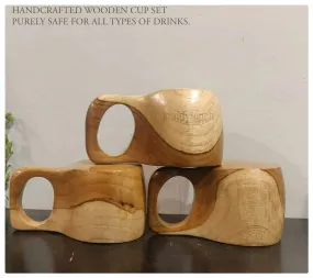 PREMIUM CUPS || TEAK WOOD || (  SET OF 3 )