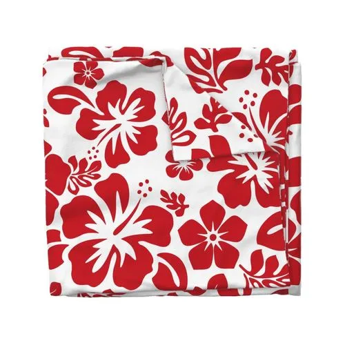 Red Hibiscus and Hawaiian Flowers on White Duvet Cover -Medium Scale