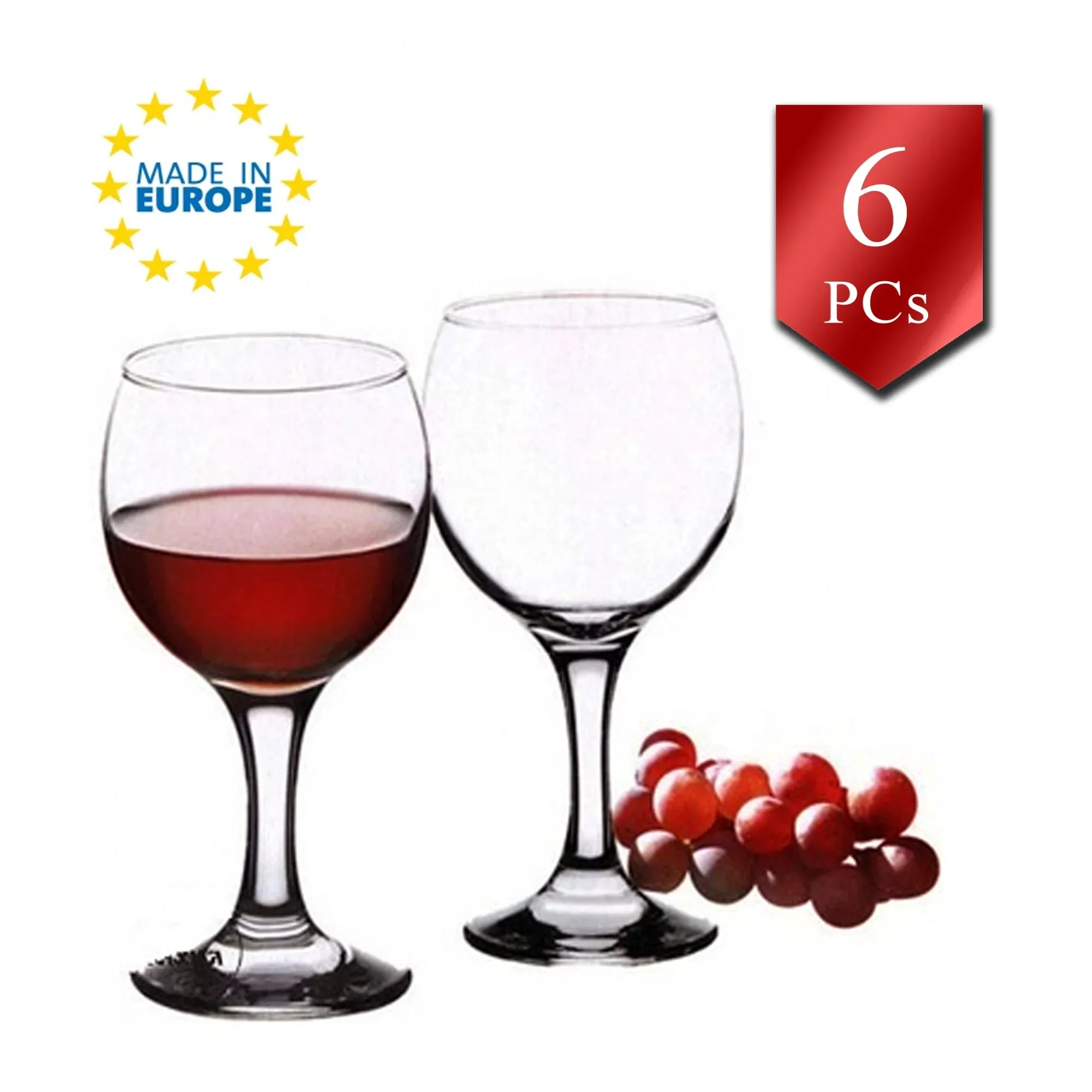 Red Wine Glasses, Stemmed Non-Leaded Wineware, 6 Pcs, 7.2 oz