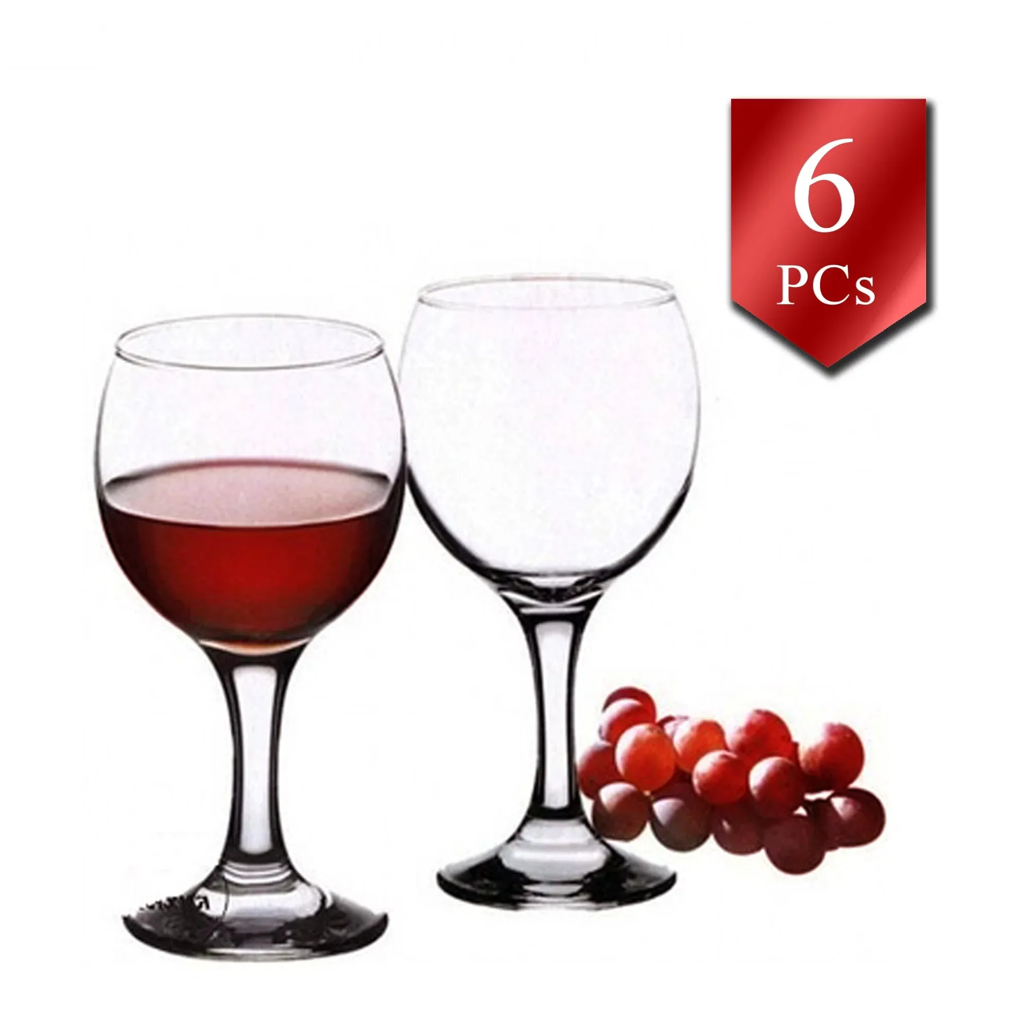 Red Wine Glasses, Stemmed Non-Leaded Wineware, 6 Pcs, 7.2 oz