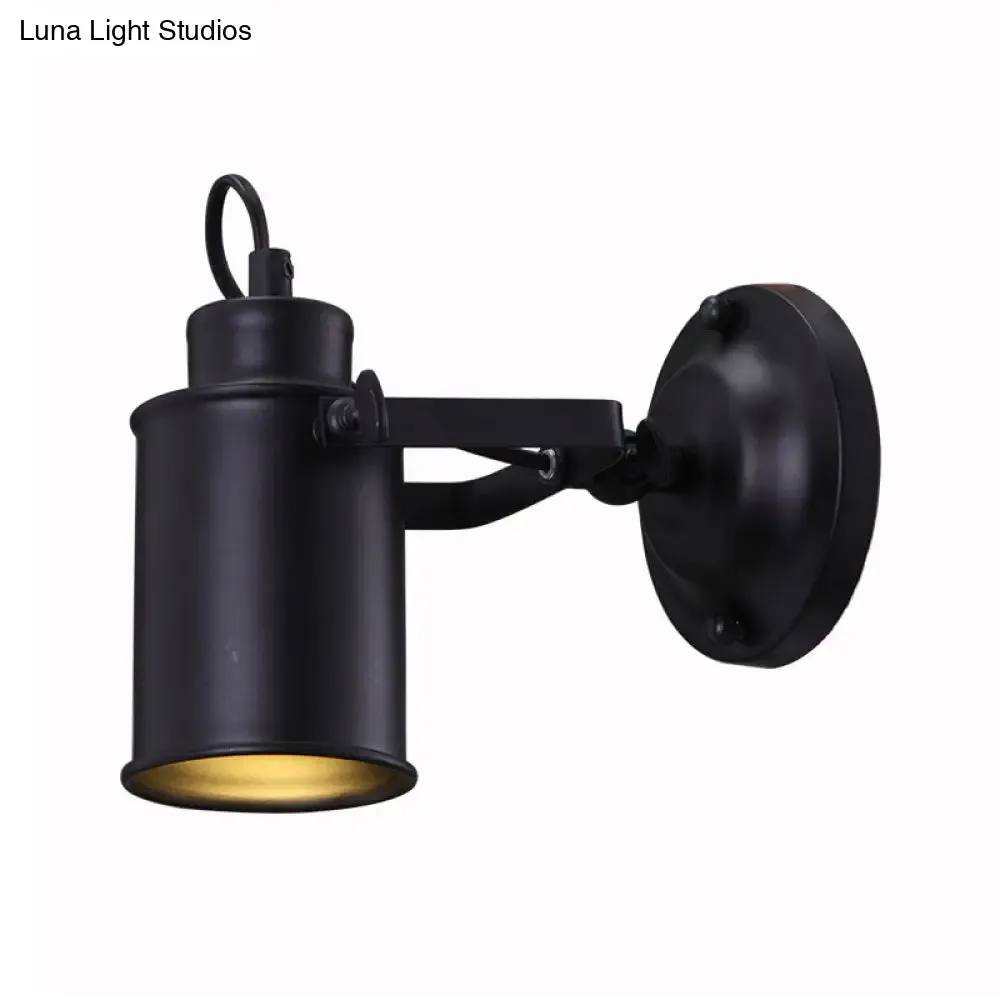 Retro-style Matte Black Wall Sconce with Adjustable Cylindrical Shade and Plug-in Cord