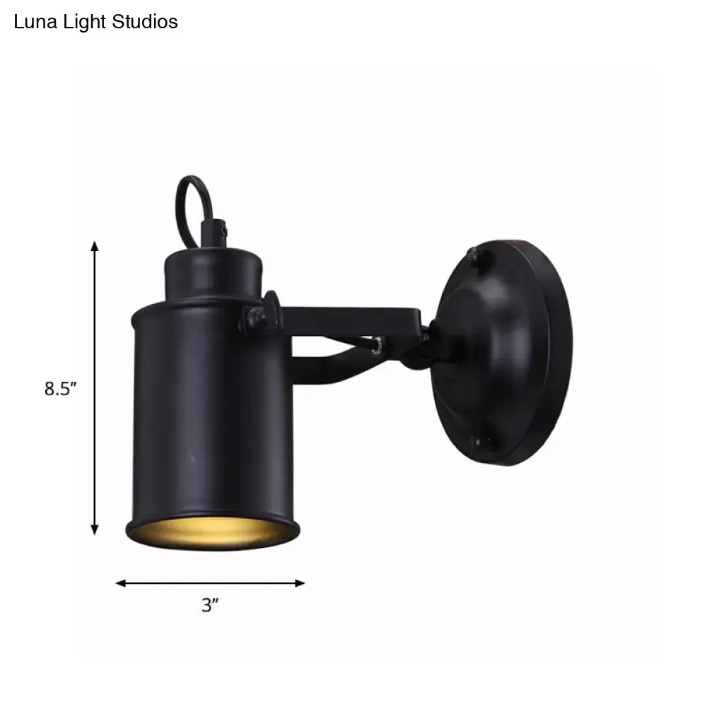 Retro-style Matte Black Wall Sconce with Adjustable Cylindrical Shade and Plug-in Cord