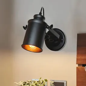 Retro-style Matte Black Wall Sconce with Adjustable Cylindrical Shade and Plug-in Cord