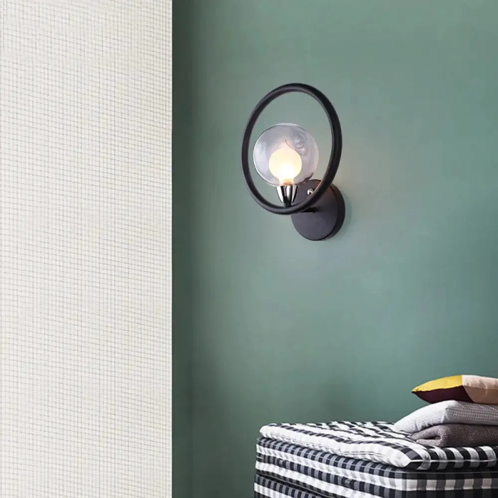 Retro Style Metal Wall Sconce Light - Ring Shaped, 1 Light, Living Room Wall Lamp in Black