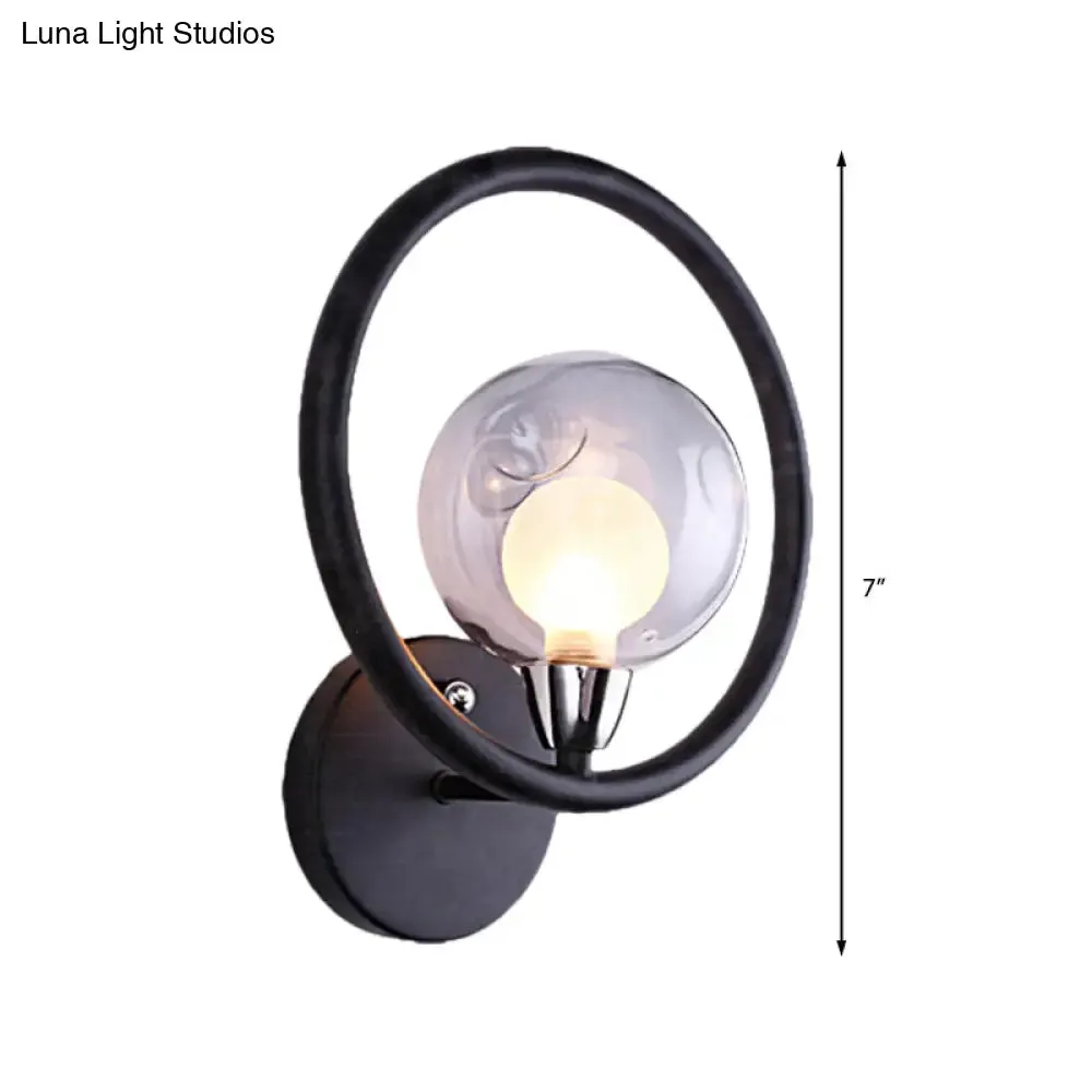 Retro Style Metal Wall Sconce Light - Ring Shaped, 1 Light, Living Room Wall Lamp in Black