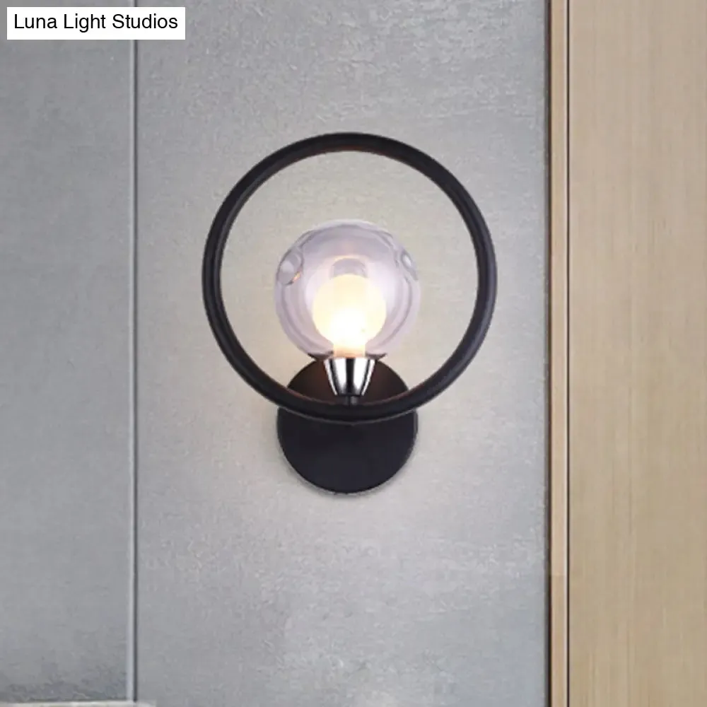 Retro Style Metal Wall Sconce Light - Ring Shaped, 1 Light, Living Room Wall Lamp in Black