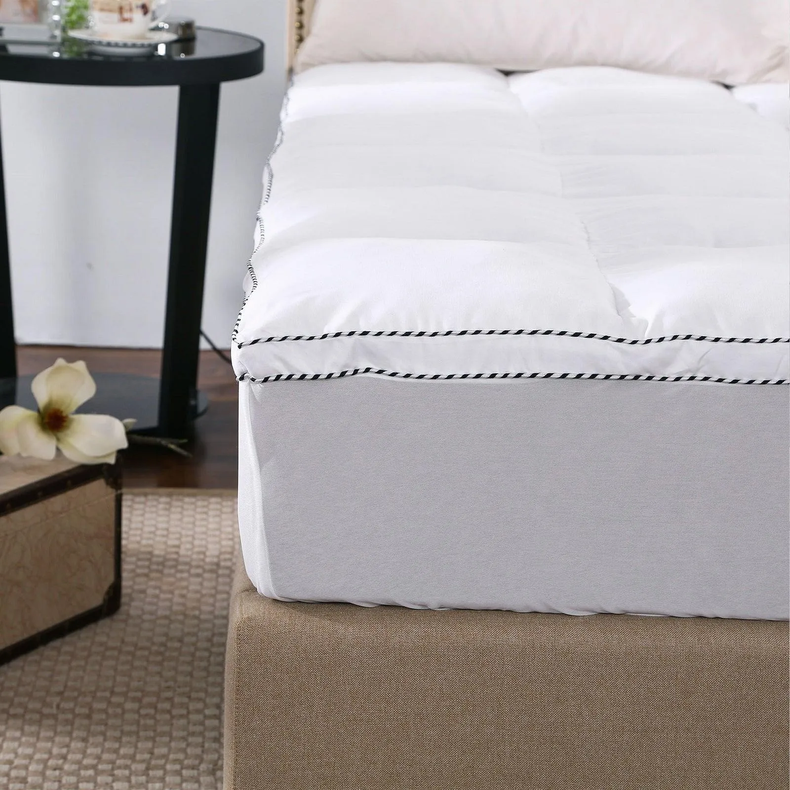 Royal Comfort 1000GSM Luxury Bamboo Fabric Gusset Mattress Pad Topper Cover - Double - White