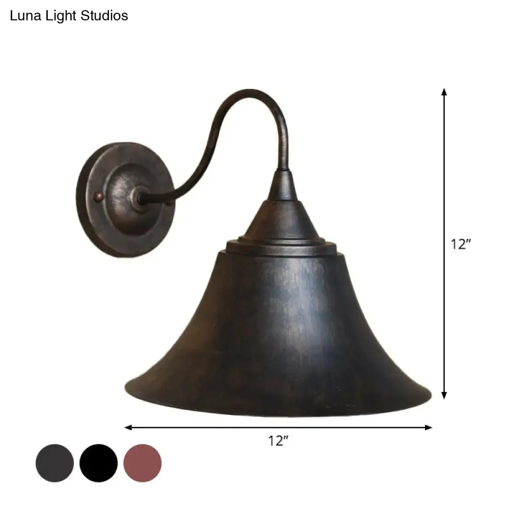 Rustic 1-Light Iron Carillon Wall Sconce in Black/Antique Black for Bistro/Outdoor Spaces