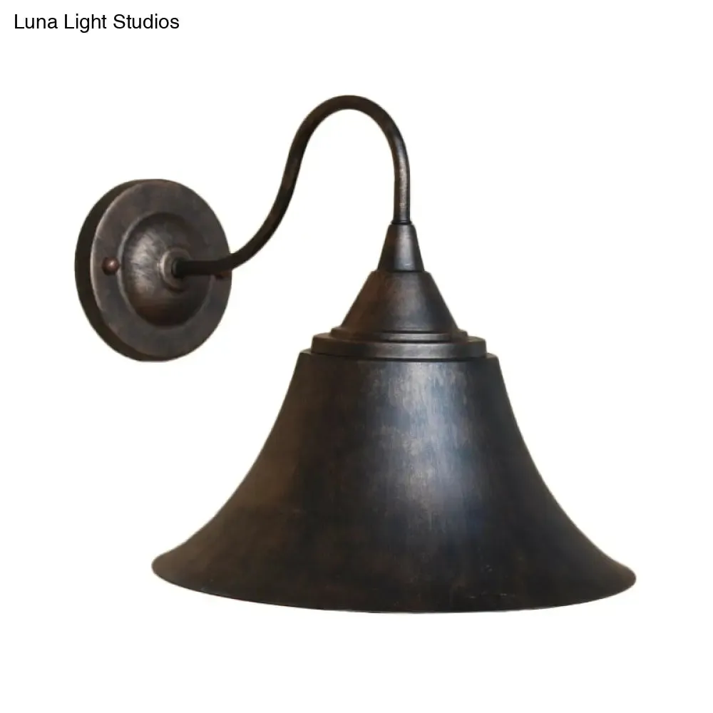 Rustic 1-Light Iron Carillon Wall Sconce in Black/Antique Black for Bistro/Outdoor Spaces