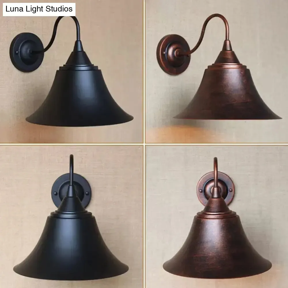 Rustic 1-Light Iron Carillon Wall Sconce in Black/Antique Black for Bistro/Outdoor Spaces