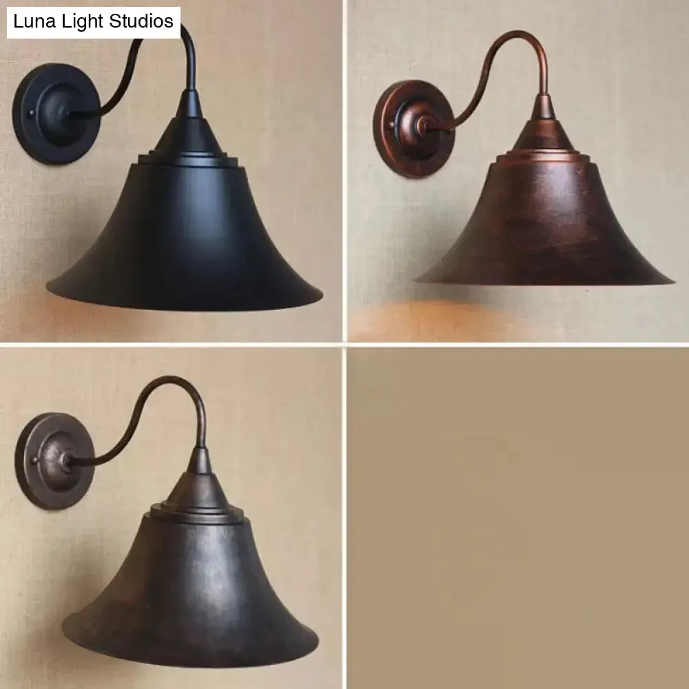 Rustic 1-Light Iron Carillon Wall Sconce in Black/Antique Black for Bistro/Outdoor Spaces