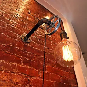 Rustic Vintage Style Pulley Wall Light with Bare Bulb - 1 Light Iron Sconce for Farmhouse Décor