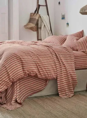 Sandstone Red Pembroke Stripe Linen & Cotton Blend Duvet Cover