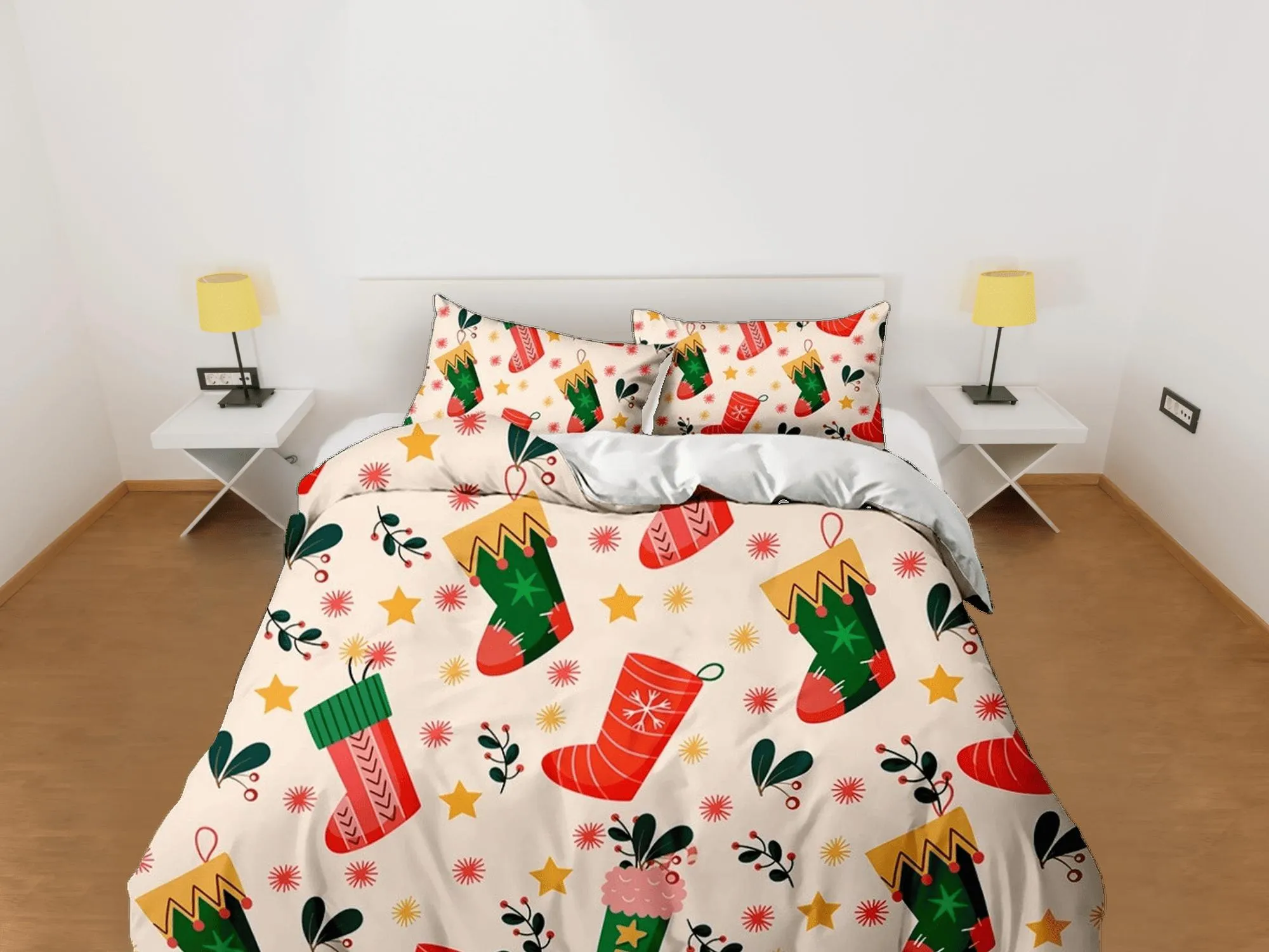 Santa Clause socks Christmas bedding & pillowcase holiday gift duvet cover king queen twin toddler bedding baby Christmas farmhouse decor