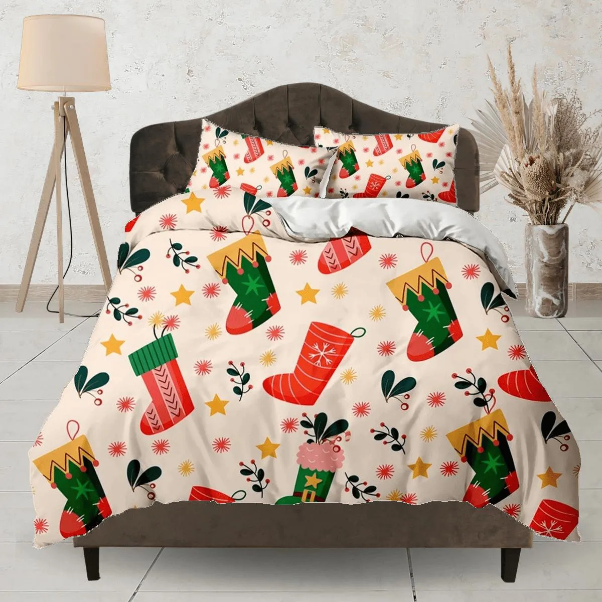 Santa Clause socks Christmas bedding & pillowcase holiday gift duvet cover king queen twin toddler bedding baby Christmas farmhouse decor