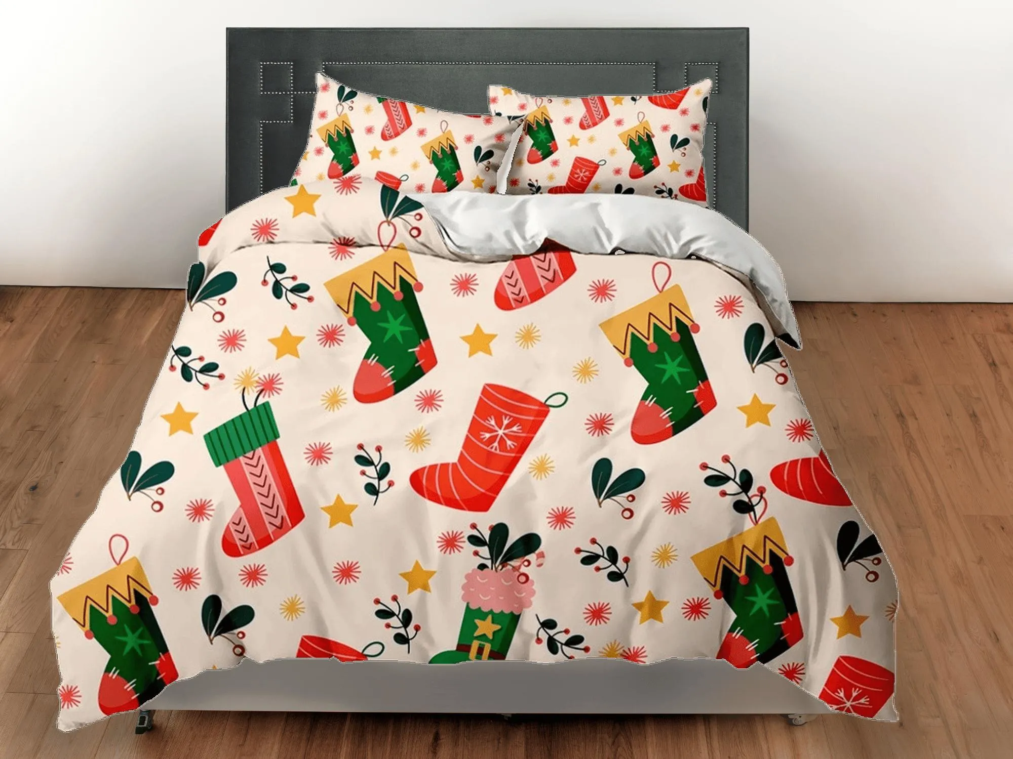 Santa Clause socks Christmas bedding & pillowcase holiday gift duvet cover king queen twin toddler bedding baby Christmas farmhouse decor