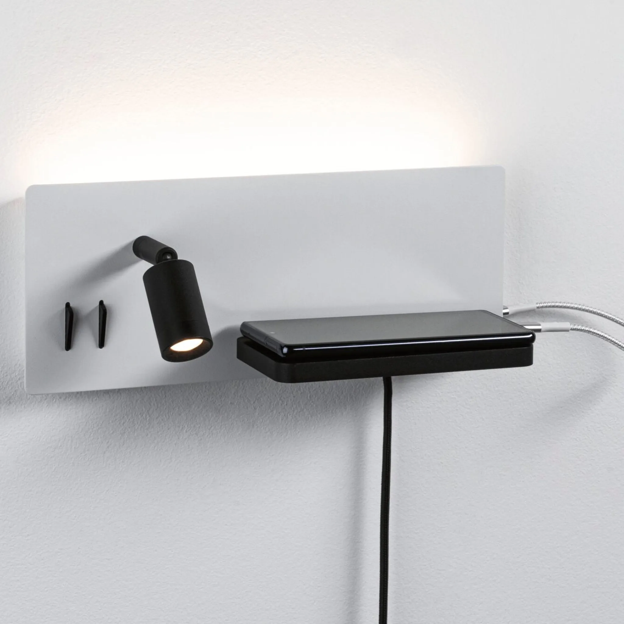 Serra 5.5W/2.6W LED Right Hand Wall Light with 3-Step Dim & USB Port in White & Black